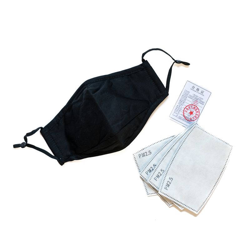 Munnbind i bomull med filterlomme - svart