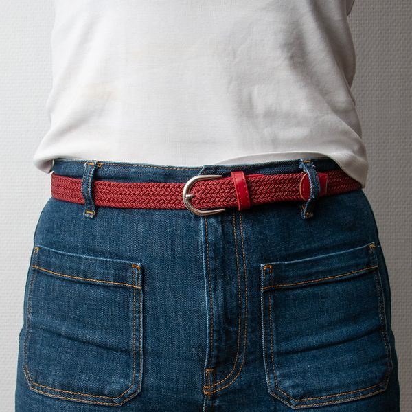 Huvudbild Smalt resårbälte, silver - mörk röd