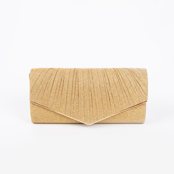 Huvudbild Clutchväska med plissé och metallkant - guld