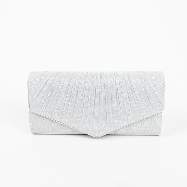 Huvudbild Clutchväska med plissé och metallkant - silver