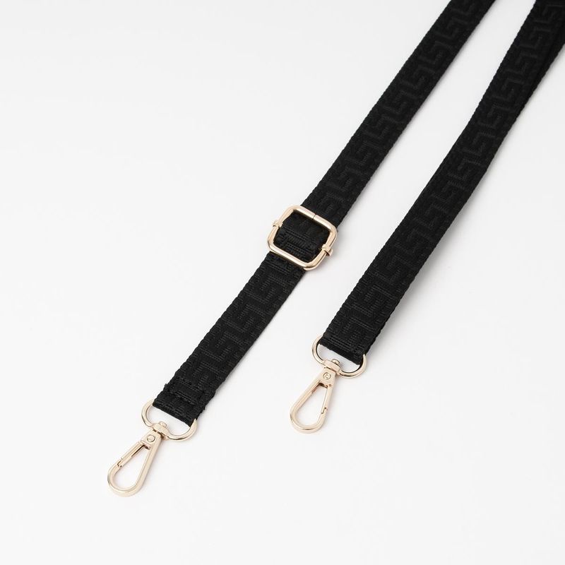 Smal axelrem svart - enfärgad väska rem med vävt mönster och guldfärgad metall