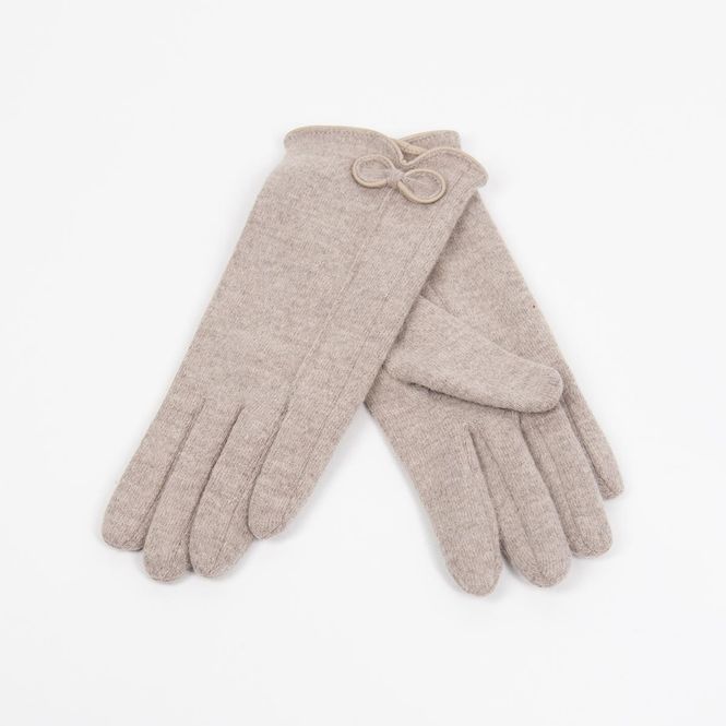 Huvudbild ELISE handskar beige - ullmix handskar med rosett