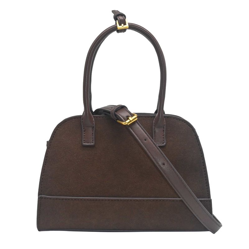 KITTY liten bowler bag i imitert semsket skinn brun