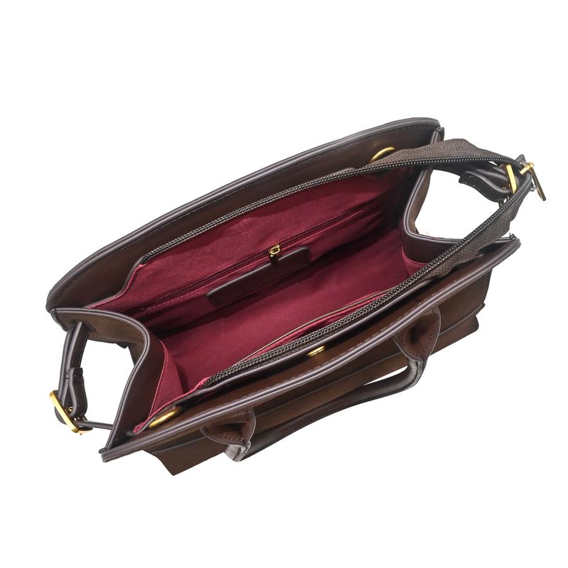 KINE bowler bag i imitert semsket skinn brun