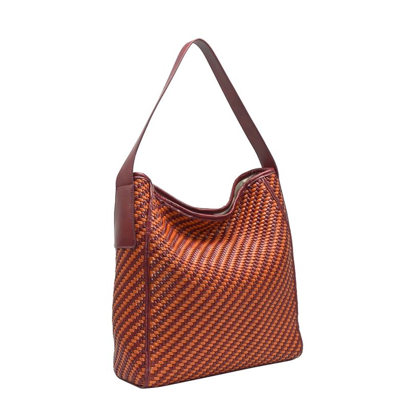 KALA flettet skulderveske i imitert skinn orange/burgunder