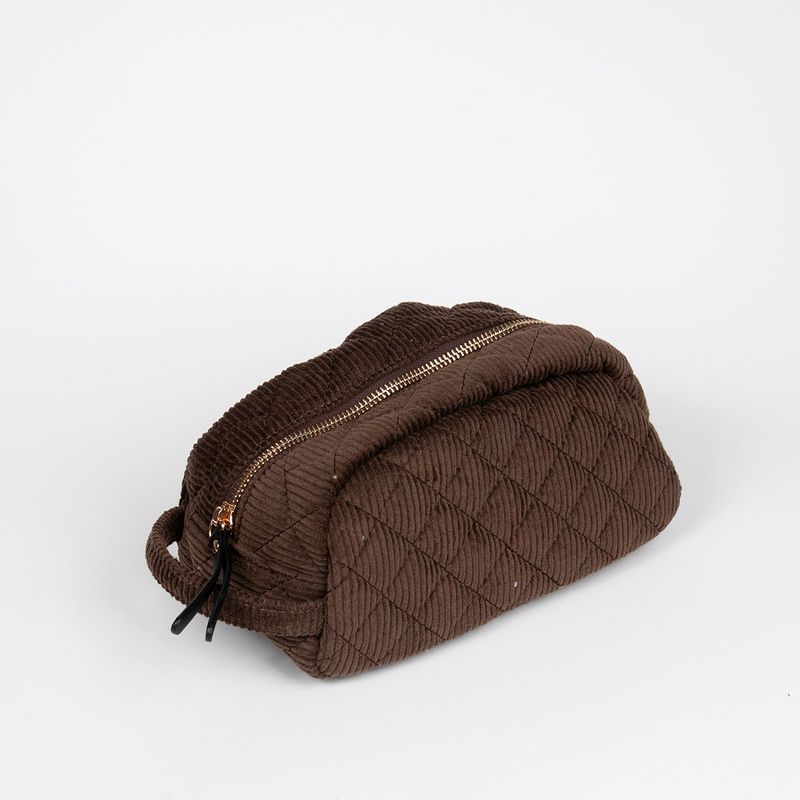 Buet makeup bag i kordfløyel brun