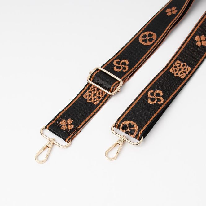 Huvudbild Axelrem svart och cognac - väska rem med mönster ...