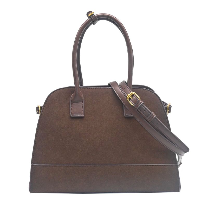 KINE bowler bag i imitert semsket skinn brun