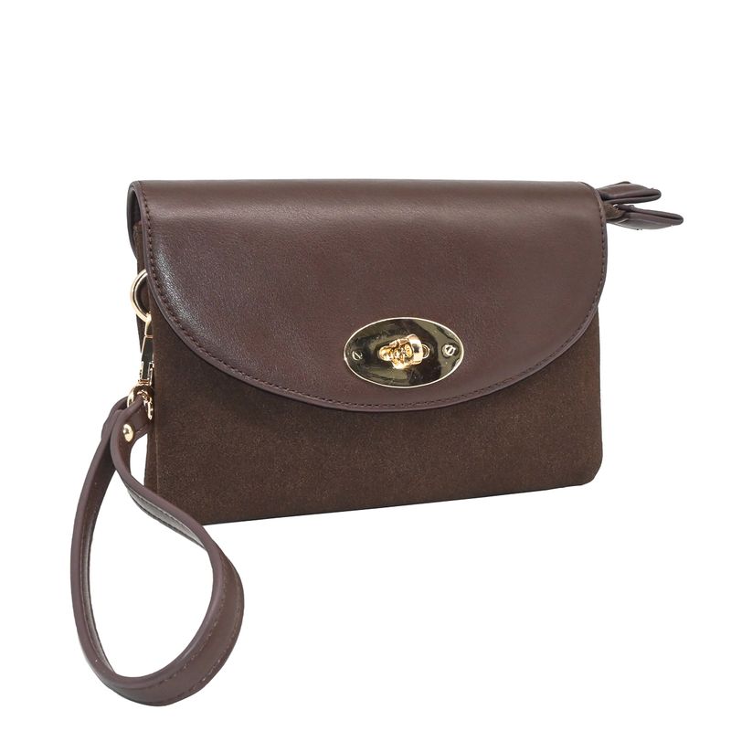 DANIELLE clutch med semsket look - brun