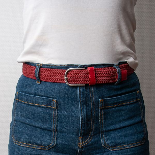 Huvudbild Stickat skärp, silver - mörk röd