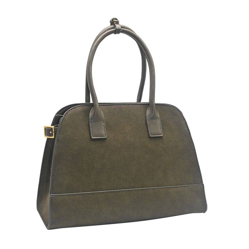 KINE bowler bag i imitert semsket skinn olivengrønn