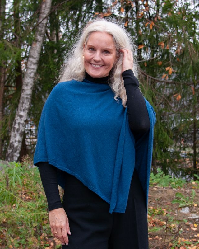 Poncho eco cashmere/ull - jeansblå